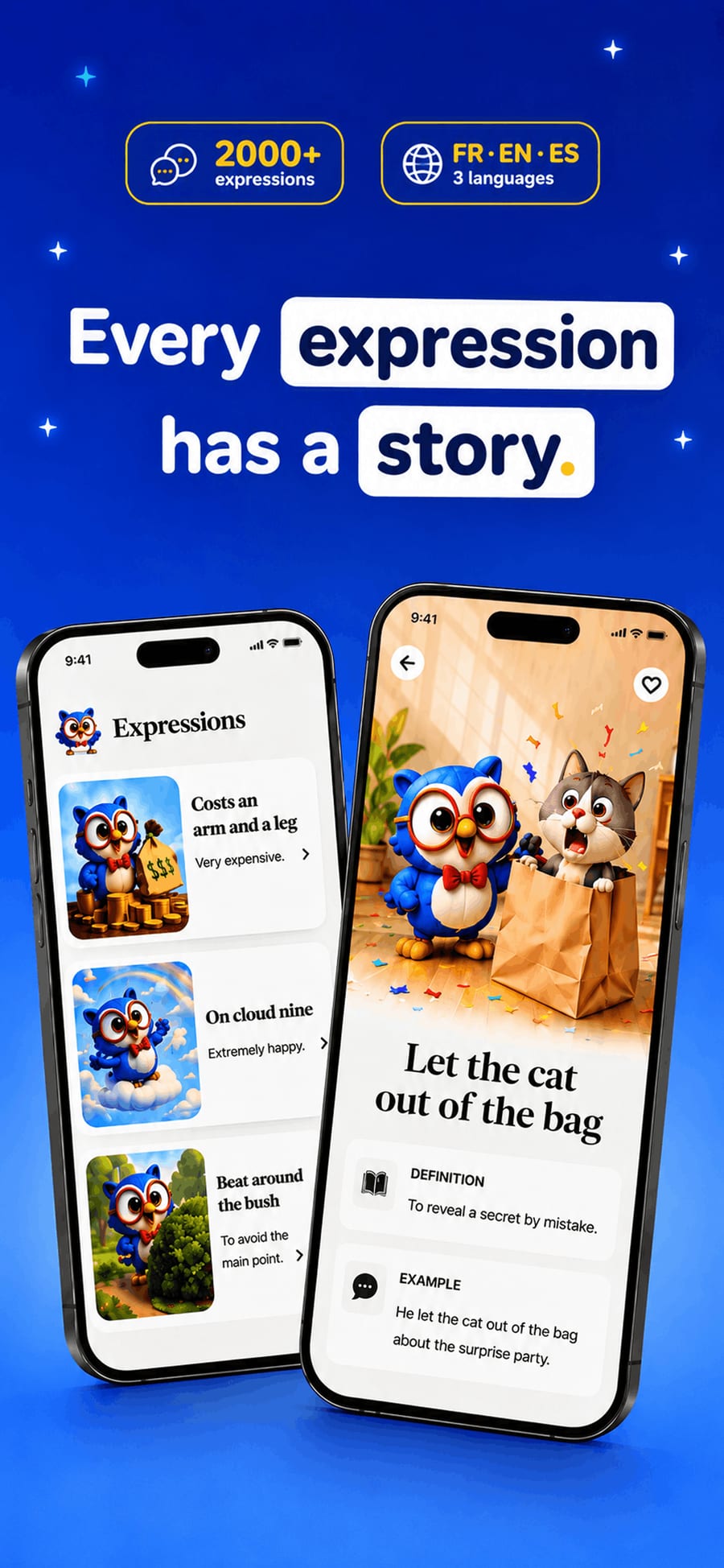 Every expression has a story: the expression list and the “Let the cat out of the bag” card